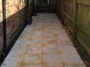 Paving slabs laid on a full mortar bed