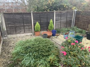 Garden before raised sleeper planters were built, Staffordshire