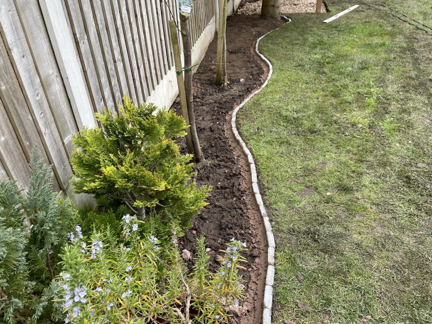 New stone block border install in a Stone garden, Staffordshire
