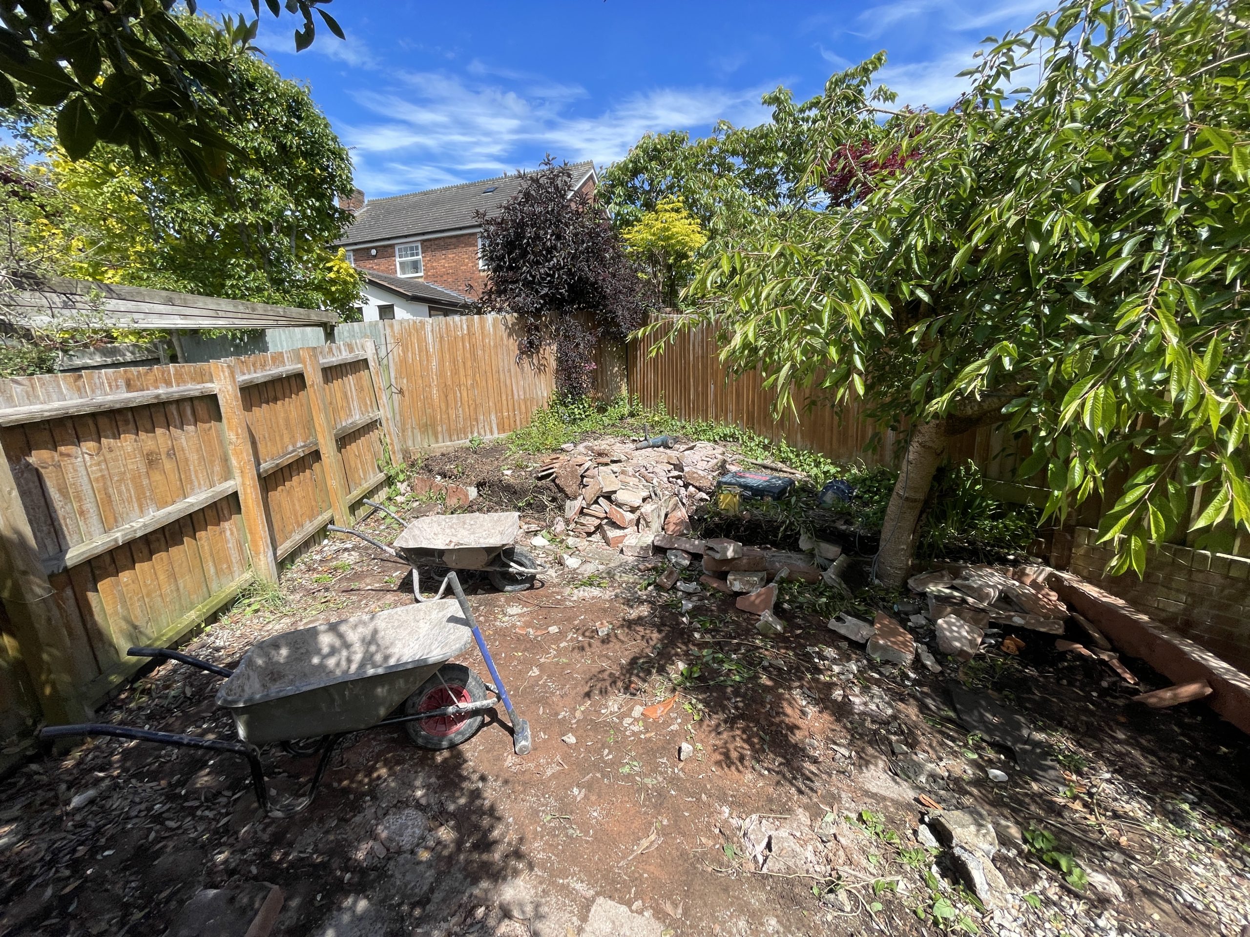 Two-level garden makeover in progress, Stone