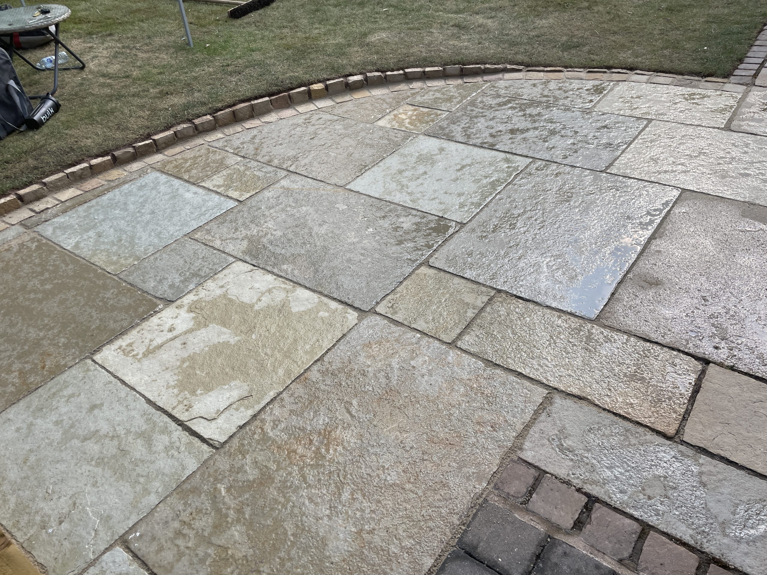 20m² curved natural stone patio in a four-size mix, Trentham, Stoke-on-Trent